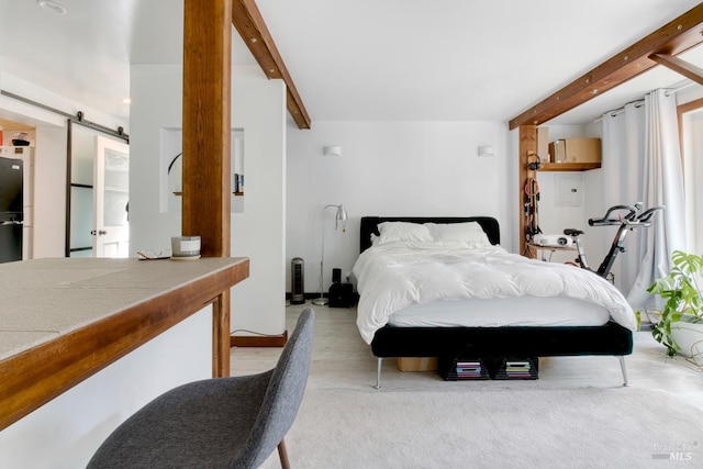 11 Inverness Way S, Inverness, CA 94937 - carpeted bedroom with beamed ceiling and a barn door
