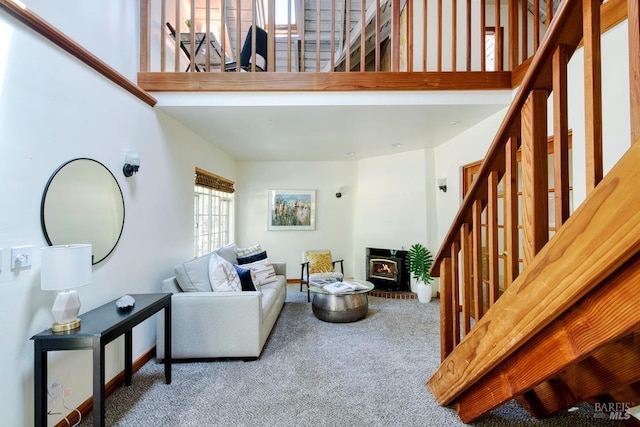 11 Inverness Way S, Inverness, CA 94937 - living room with a towering ceiling, stairs, and carpet