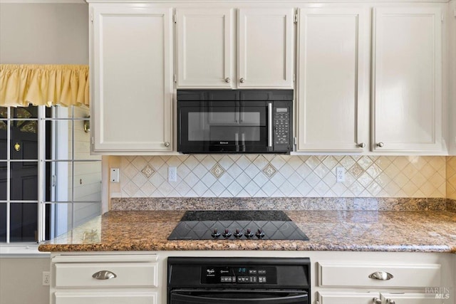 843 Cab Calloway Ct, Windsor, CA 95492 - kitchen featuring black appliances, white cabinetry, backsplash, and stone countertops