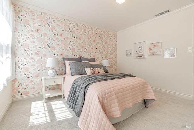 37 Angela Ave, San Anselmo, CA 94960 - carpeted bedroom featuring ornamental molding, wallpapered walls, and baseboards