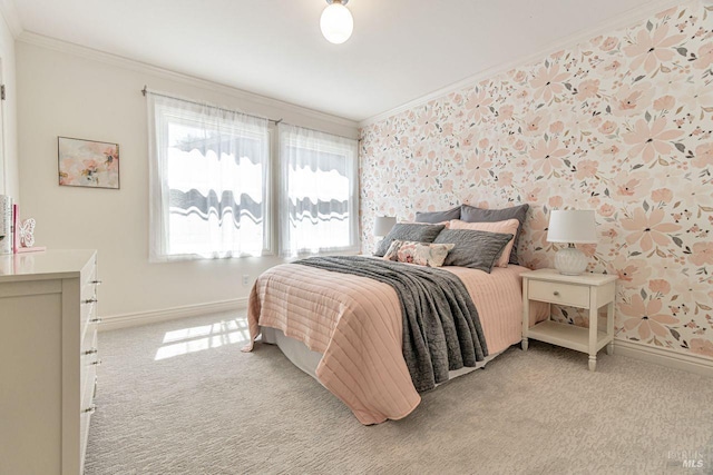 37 Angela Ave, San Anselmo, CA 94960 - bedroom with crown molding, wallpapered walls, baseboards, and light colored carpet