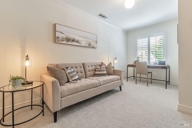 37 Angela Ave, San Anselmo, CA 94960 - living room featuring crown molding, carpet floors, baseboards, and an office area