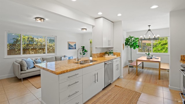40 Staghound Psge, Corte Madera, CA 94925 - kitchen with a sink, stainless steel dishwasher, light tile patterned flooring, healthy amount of natural light, and recessed lighting