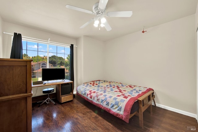 3327 Colonial Ct, Fairfield, CA 94534 - bedroom featuring wood finished floors, baseboards, ceiling fan, and a desk