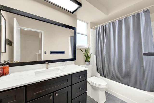 3327 Colonial Ct, Fairfield, CA 94534 - bathroom featuring vanity, toilet, shower / tub combo, and tile patterned floors