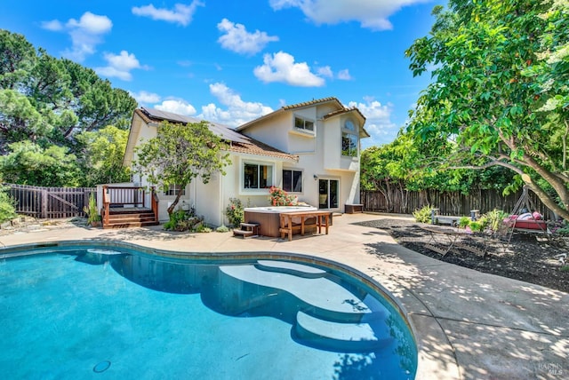 3327 Colonial Ct, Fairfield, CA 94534 - view of swimming pool with a fenced backyard, a hot tub, a patio area, and a wooden deck
