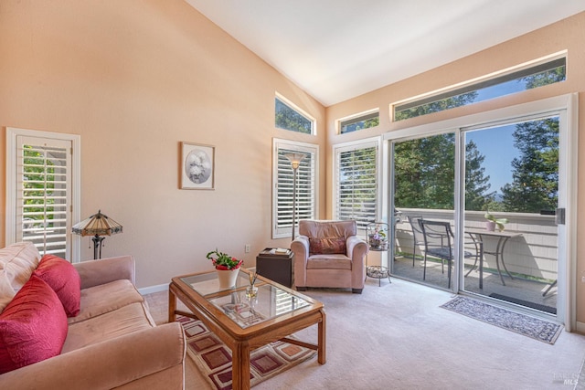 2016 Stonefield Ln, Santa Rosa, CA 95403 - carpeted living room featuring healthy amount of natural light, high vaulted ceiling, and baseboards