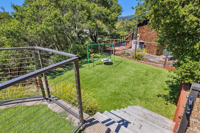 6 Live Oak Way, San Rafael, CA 94901 - view of green lawn featuring a playground and stairs