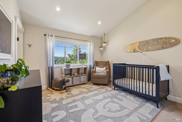 6 Live Oak Way, San Rafael, CA 94901 - bedroom featuring baseboards, vaulted ceiling, recessed lighting, and carpet floors