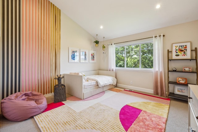 6 Live Oak Way, San Rafael, CA 94901 - bedroom with baseboards, lofted ceiling, recessed lighting, and carpet flooring