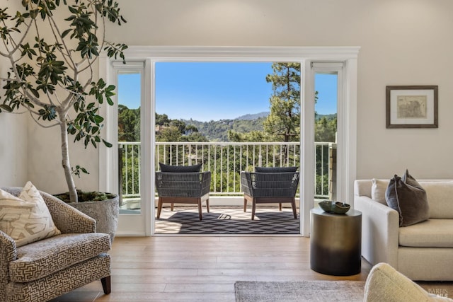 6 Live Oak Way, San Rafael, CA 94901 - doorway to outside with wood-type flooring, a mountain view, and healthy amount of natural light