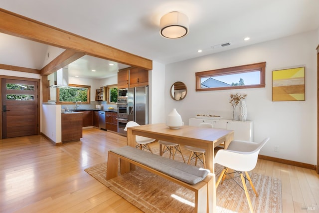 55 Durham Rd, San Anselmo, CA 94960 - dining area with light wood finished floors, recessed lighting, and baseboards