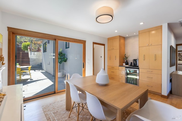 55 Durham Rd, San Anselmo, CA 94960 - dining area with beverage cooler, light wood-style floors, and recessed lighting