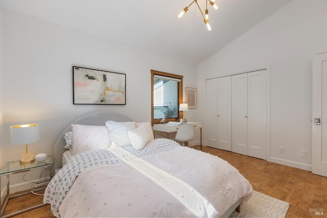 55 Durham Rd, San Anselmo, CA 94960 - bedroom featuring vaulted ceiling, a closet, and baseboards