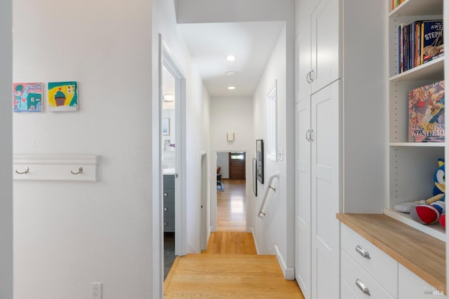 55 Durham Rd, San Anselmo, CA 94960 - hall featuring light wood-style flooring, baseboards, and recessed lighting