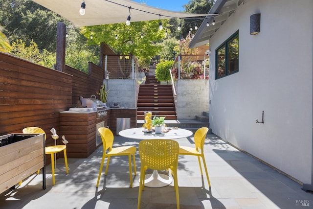55 Durham Rd, San Anselmo, CA 94960 - view of patio with stairway, a grill, and outdoor dining area