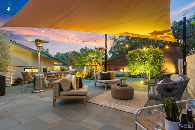 55 Durham Rd, San Anselmo, CA 94960 - patio terrace at dusk featuring an outdoor hangout area, a patio area, and outdoor dining area