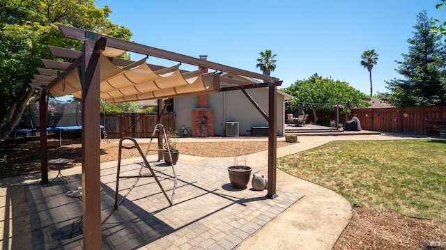 1523 Bruce Ct, Santa Rosa, CA 95401 - view of patio / terrace featuring a trampoline, central AC, and a pergola
