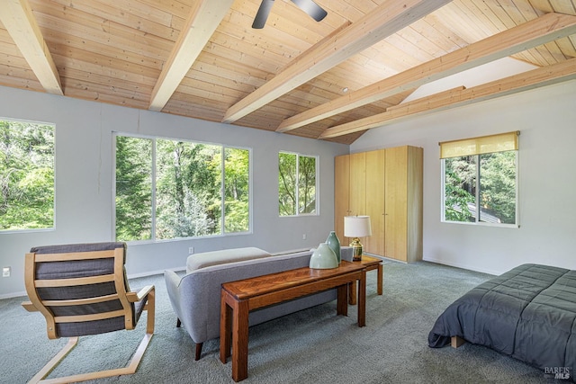 4011 Mill Creek Rd, Healdsburg, CA 95448 - bedroom featuring carpet, wood ceiling, baseboards, and a ceiling fan