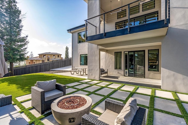 1994 W Bristlecone Ct, Santa Rosa, CA 95403 - view of patio with a balcony and an outdoor fire pit