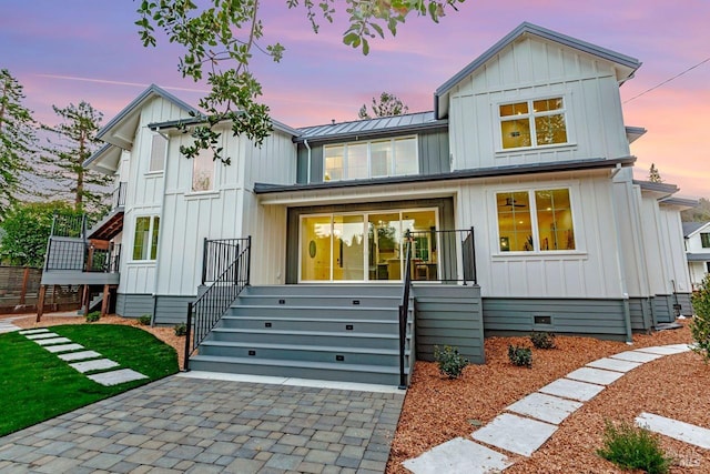 22 Cedar Ave, Kentfield, CA 94904 - view of front of house featuring board and batten siding, crawl space, and a wooden deck