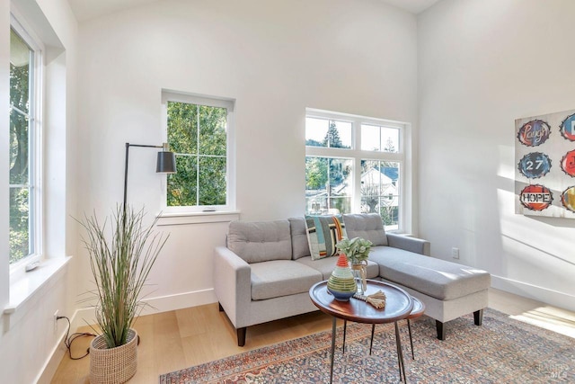 22 Cedar Ave, Kentfield, CA 94904 - living room featuring healthy amount of natural light, wood finished floors, baseboards, and a high ceiling