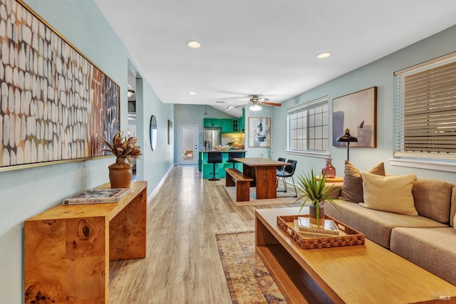 1753 15th St, San Pablo, CA 94806 - living room featuring light wood-style flooring, ceiling fan, recessed lighting, and baseboards