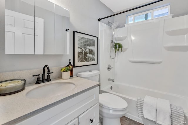 1753 15th St, San Pablo, CA 94806 - bathroom featuring toilet, vanity, shower / washtub combination, and wood finished floors