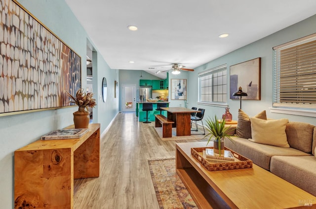 1753 15th St, San Pablo, CA 94806 - living room with wood finished floors, ceiling fan, recessed lighting, and baseboards