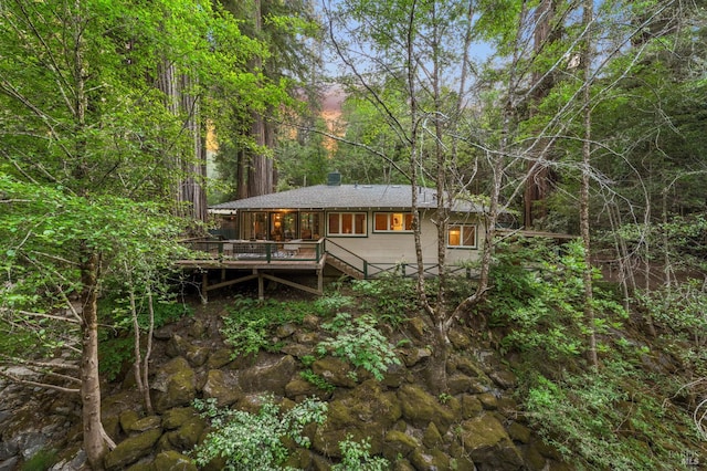 5600 Cazadero Hwy, Cazadero, CA 95421 - rear view of house featuring a wooden deck and a view of trees
