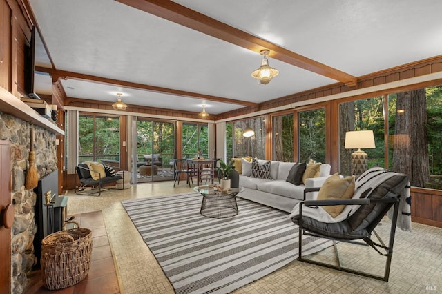 5600 Cazadero Hwy, Cazadero, CA 95421 - sunroom / solarium with beam ceiling, healthy amount of natural light, and wooden walls