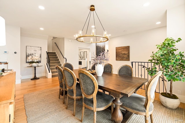 943 Appleridge Pl, Fairfield, CA 94534 - dining space featuring stairs, light wood-style flooring, a chandelier, and recessed lighting