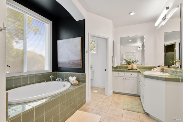 943 Appleridge Pl, Fairfield, CA 94534 - bathroom featuring vanity, tile patterned floors, a bath, and recessed lighting