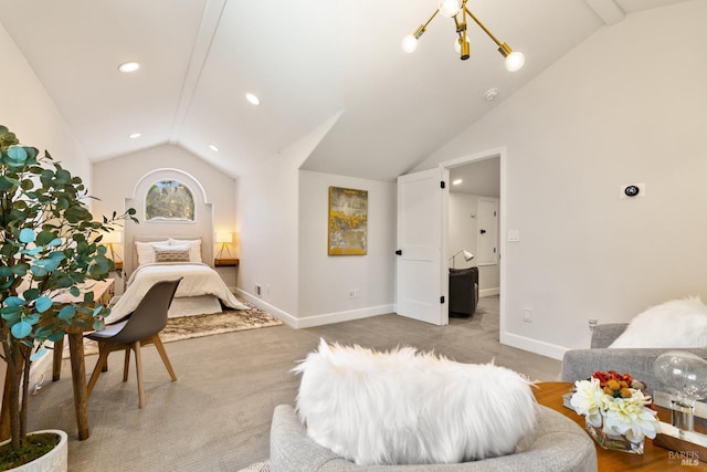 943 Appleridge Pl, Fairfield, CA 94534 - living area featuring lofted ceiling, baseboards, a chandelier, light colored carpet, and recessed lighting