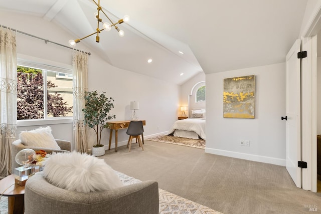 943 Appleridge Pl, Fairfield, CA 94534 - carpeted living room featuring vaulted ceiling, recessed lighting, and a chandelier