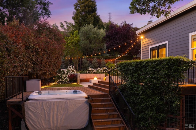 943 Appleridge Pl, Fairfield, CA 94534 - yard at dusk with a hot tub and stairway