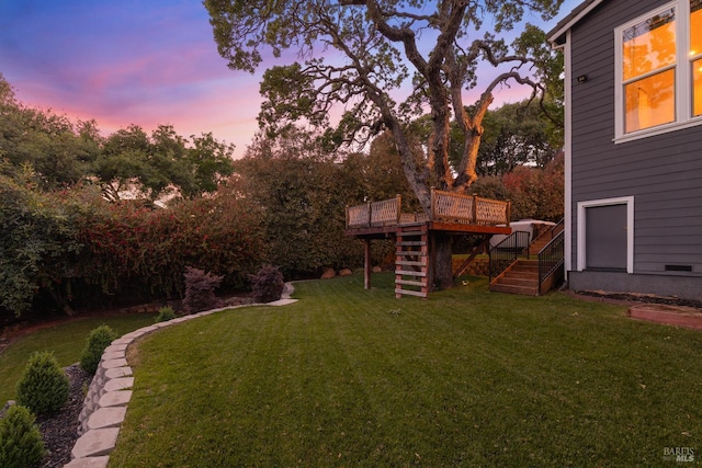 943 Appleridge Pl, Fairfield, CA 94534 - view of grassy yard featuring stairway and a wooden deck
