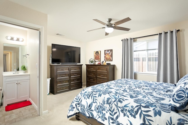 481 Chelsea Way, Fairfield, CA 94533 - bedroom with light carpet, a sink, baseboards, and a ceiling fan