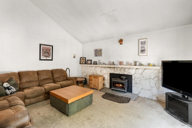 6048 Dawn Dr, Rohnert Park, CA 94928 - carpeted living room featuring lofted ceiling and crown molding