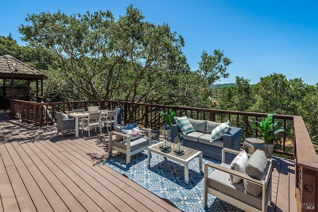 1043 La Quinta Ct, Napa, CA 94559 - wooden deck with outdoor lounge area, outdoor dining area, and a gazebo