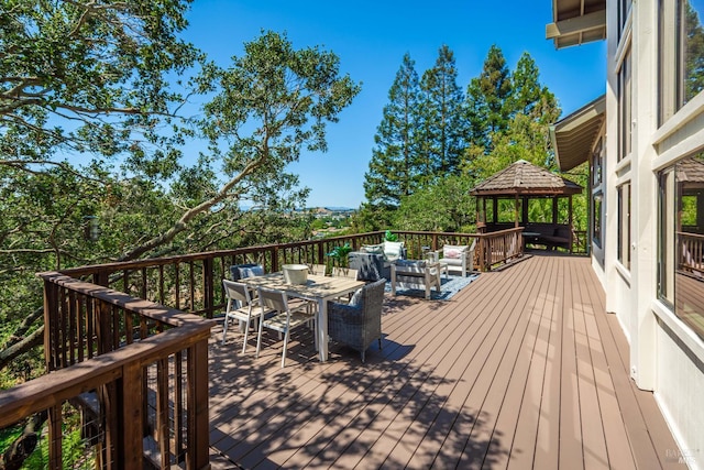 1043 La Quinta Ct, Napa, CA 94559 - deck with a gazebo, outdoor lounge area, and outdoor dining space