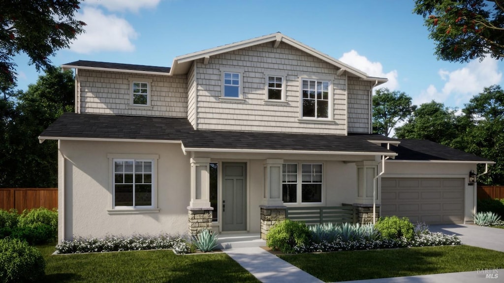 1539 Claritin St, Santa Rosa, CA 95403 - view of front of house with an attached garage, concrete driveway, stucco siding, and a porch