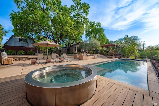 1067 Darms Ln, Napa, CA 94558 - outdoor pool with an in-ground hot tub, a deck, a patio, and an outdoor hangout area