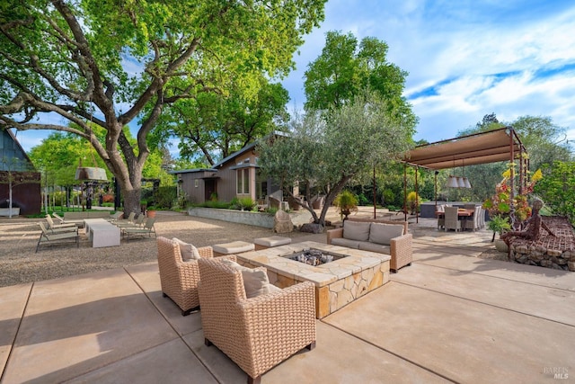 1067 Darms Ln, Napa, CA 94558 - view of patio / terrace featuring an outdoor living space with a fire pit and outdoor dining area