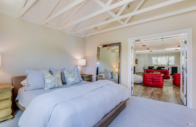 1067 Darms Ln, Napa, CA 94558 - bedroom featuring beam ceiling, wood finished floors, and high vaulted ceiling