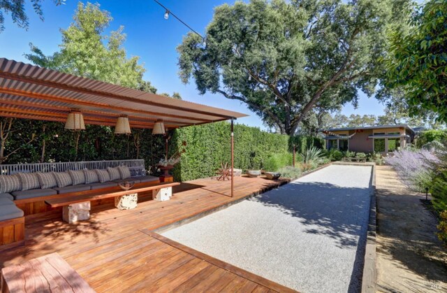 1067 Darms Ln, Napa, CA 94558 - wooden deck featuring a bocce ball area
