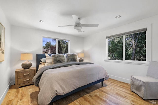1067 Darms Ln, Napa, CA 94558 - bedroom with multiple windows, baseboards, light wood-type flooring, and a ceiling fan
