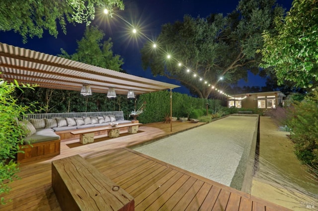 1067 Darms Ln, Napa, CA 94558 - deck at twilight with a game area and a pergola