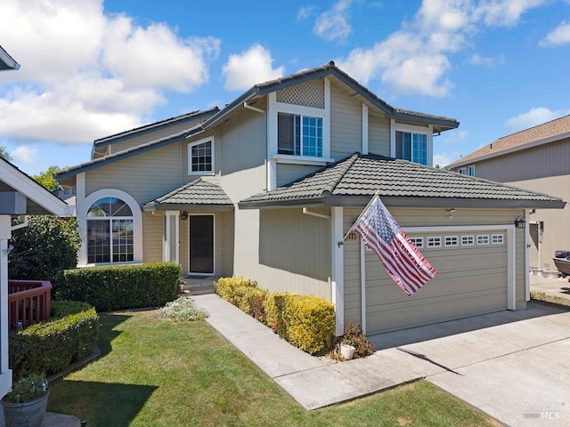 1405 Montana Pl, Rohnert Park, CA 94928 - traditional home with a tile roof, driveway, a garage, and a front lawn