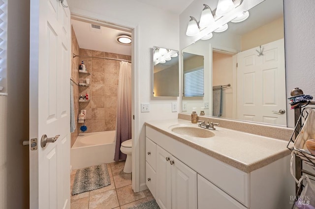 1405 Montana Pl, Rohnert Park, CA 94928 - full bathroom with vanity, toilet, shower / bathtub combination with curtain, and tile patterned floors